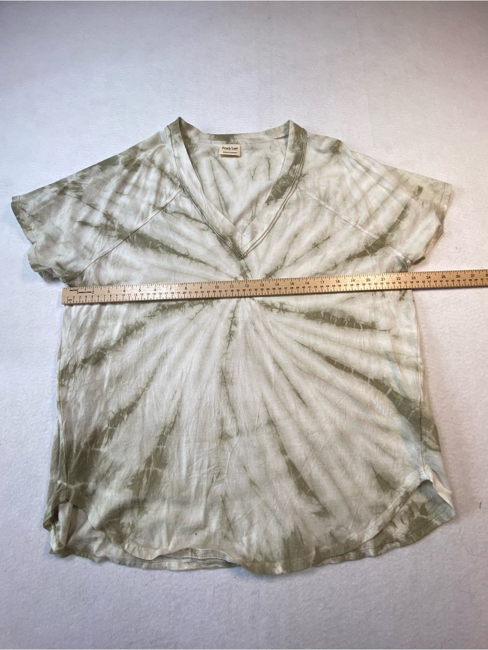 Peach Love‎ California NWOT 100% Cotton Olive Tie-Dye Tee Small Boho Oversized - Picture 10 of 13